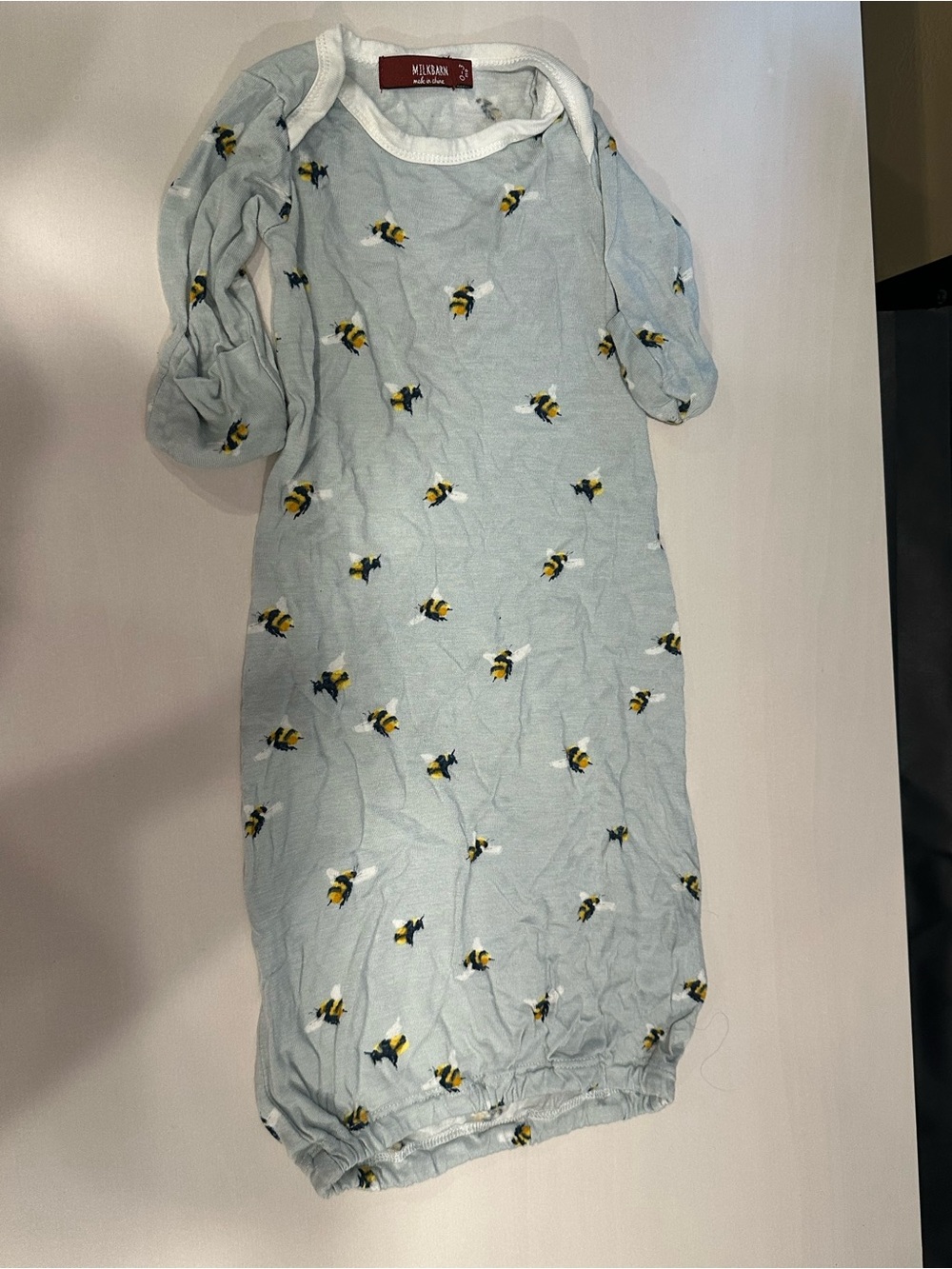 Milkbarn Light Blue Long-Sleeve Bee-Print night gown
